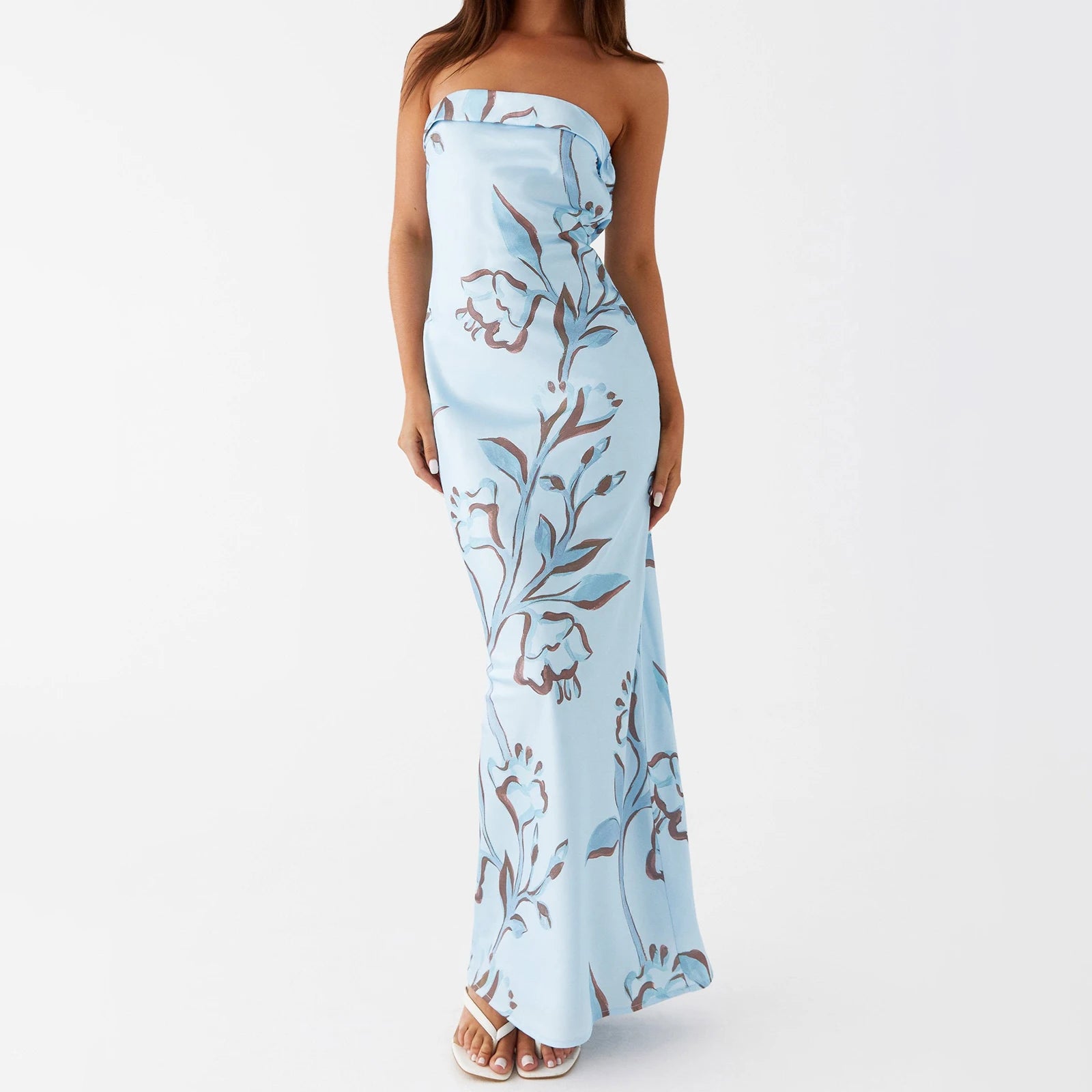 Floral Strapless Sleeveless Maxi Dress With Bodycon Silhouette