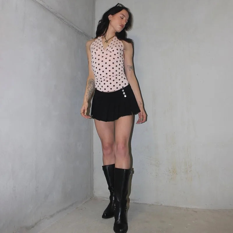 Polka Dot Off Shoulder Backless Camisole Tank Top