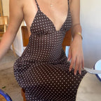 Polka Dot V Neck Maxi Dress With Tie Back And Scarf A Line Silhouette