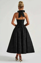 Backless Halter Evening Dress With Lace Jacquard For Elegant Special Occasions