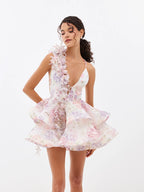Petal 3D Flower Ruffle Camisole Dress With V Neck Backless Evening Look