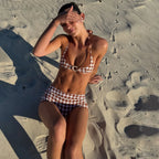 Plaid Bandeau Two Piece Bikini With Push Up Flirty Beachwear
