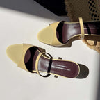 Genuine Leather Slip On Peep Toe Mules