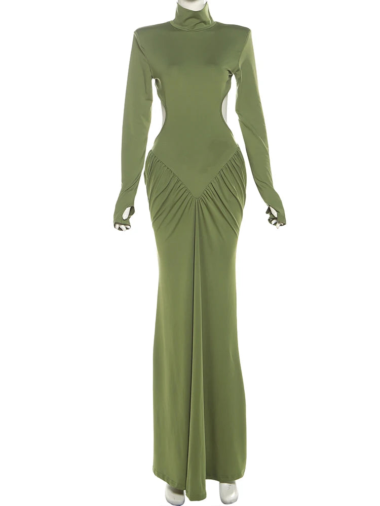 Peach Backless Maxi Dress With Waistless Silhouette And Ruched Elegance