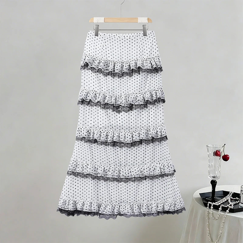 Polka Dot Chic Set With V Neck Crop Top And Ruffle Skirt
