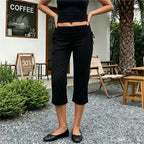 High-Waist Capri Pants With Fold-Over Waist Adjustable Drawstring Tie Detail