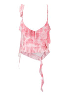 Vintage Print Asymmetrical Mesh Slim Backless Camisole