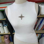 Crop Knit Vest With High Neck And Asymmetrical Hem