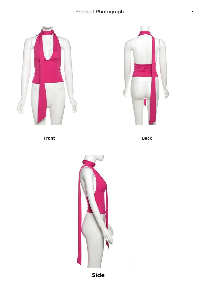 Spicy Flame Backless Vest With Deep V Neck For Versatile Style