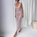 U-neck Sweet Evening Dress Fashion Sleeveless Sparkling Sequins Long