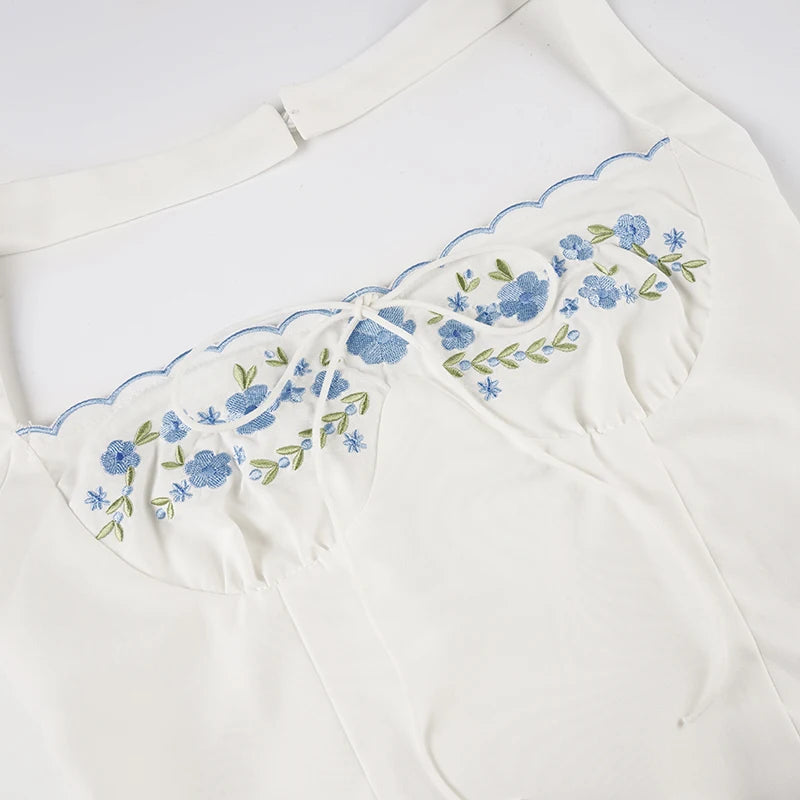 French-style Embroidered Halter Top Sexy Sleeveless Backless Camisole