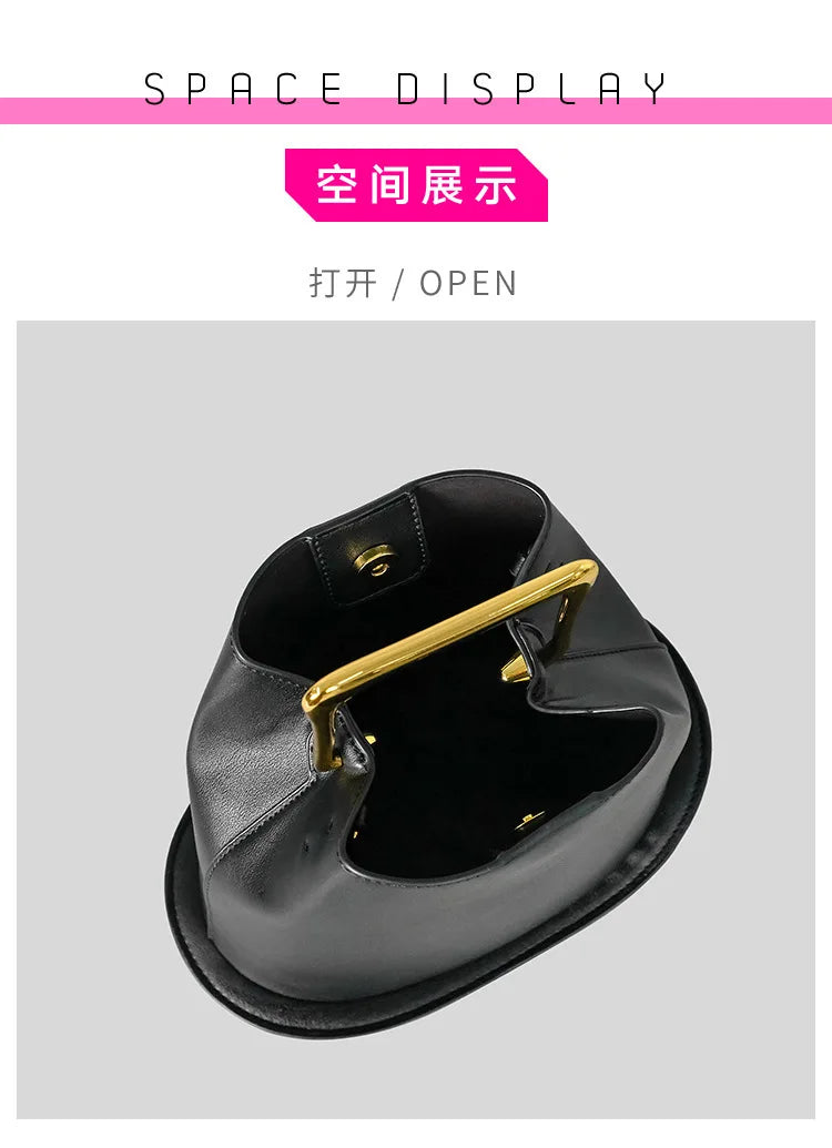 Gold Metallic Irregular Bucket Bag With Ball Base Leather Tote