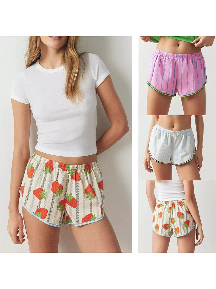 Fairycore Striped Lounge Shorts With Elastic Waist Loose Wide Leg Bottoms