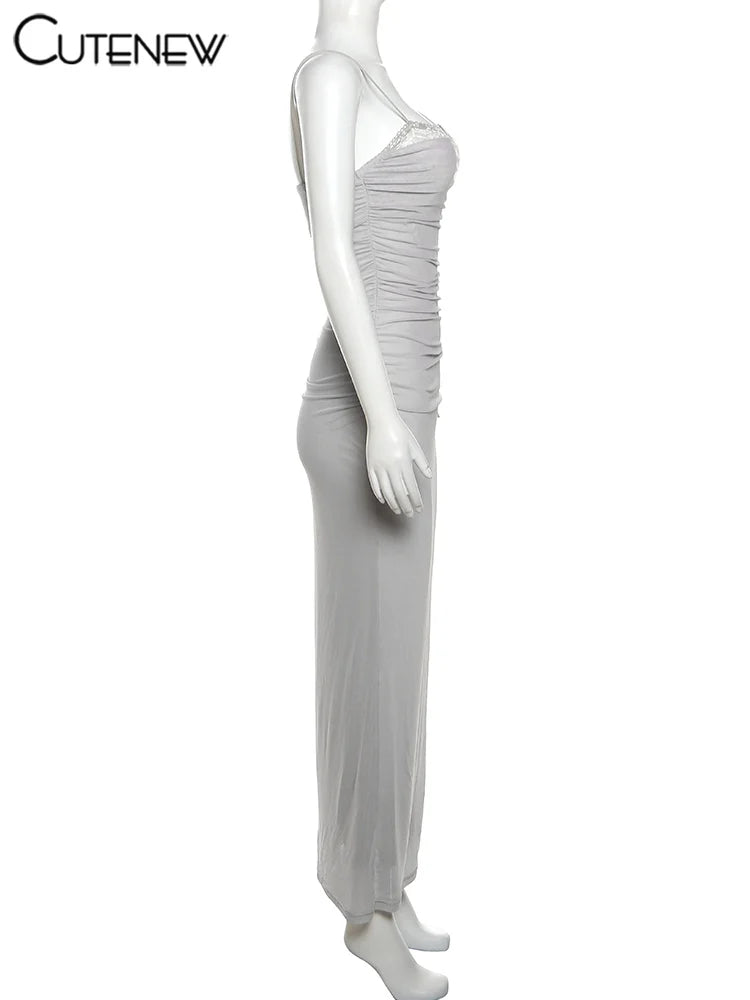 Elegant Halter Maxi Dress With Spaghetti Straps