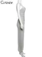 Elegant Halter Maxi Dress With Spaghetti Straps