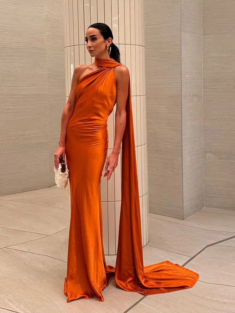 Sexy Satin Ribbon Backless Halter Dress For Elegant Evening Gown