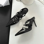 Sparkle Rhinestone Patent Leather Sandal With Thin Strap