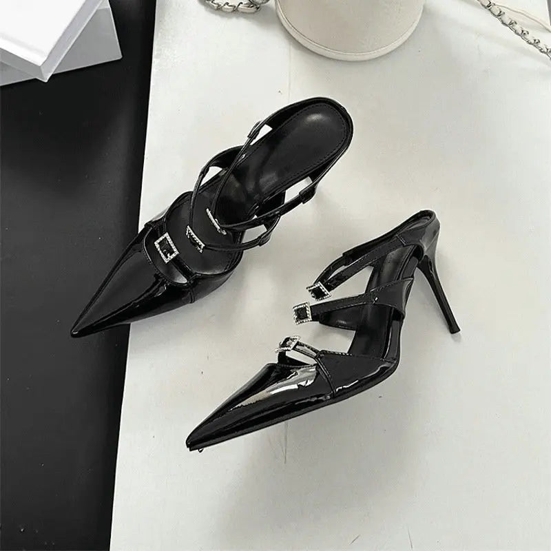 Sparkle Rhinestone Patent Leather Sandal With Thin Strap
