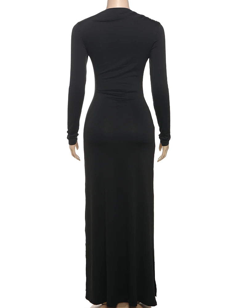 Ruched Maxi Dress For Women Chic Bodycon With Long Sleeves