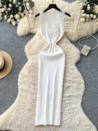French Style Lace Knit Sleeveless Bodycon Maxi Dress