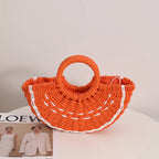 Handmade Watermelon Tangerine Straw Crossbody Bag For Women Boho Fruit Themed Shoulder Tote