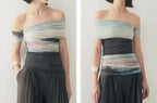 Bold Tie Dye Mesh Crop Top With Slash Neck And Patchwork
