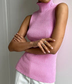 Women's Ribbed Turtleneck Knit Sleeveless Top