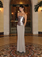 Patchwork Sequin Sling Dress Glamour Backless Bodycon Evening Gown