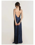 French Real Silk Elegant Women Spaghetti Strap Solid Nightgown