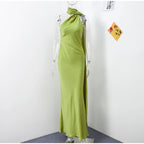 Sexy Satin Ribbon Backless Halter Dress For Elegant Evening Gown