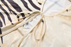 Tiger Print Top With Standing Collar And Tassel Details