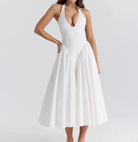 Women Ruffles Suspenders Dress Slim Solid Square Collar Sleeveless