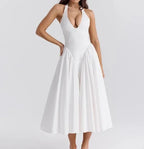 Women Ruffles Suspenders Dress Slim Solid Square Collar Sleeveless