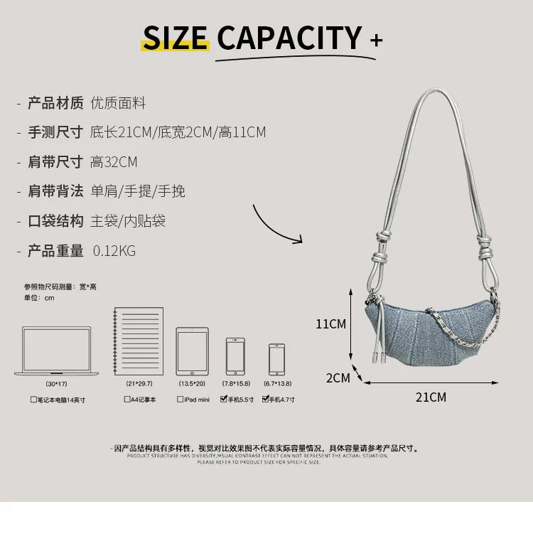 Denim Blue Crossbody Bag For Women With Harajuku Street Flair And Modern High Street Style