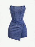 Twisted Front Denim Tube Dress