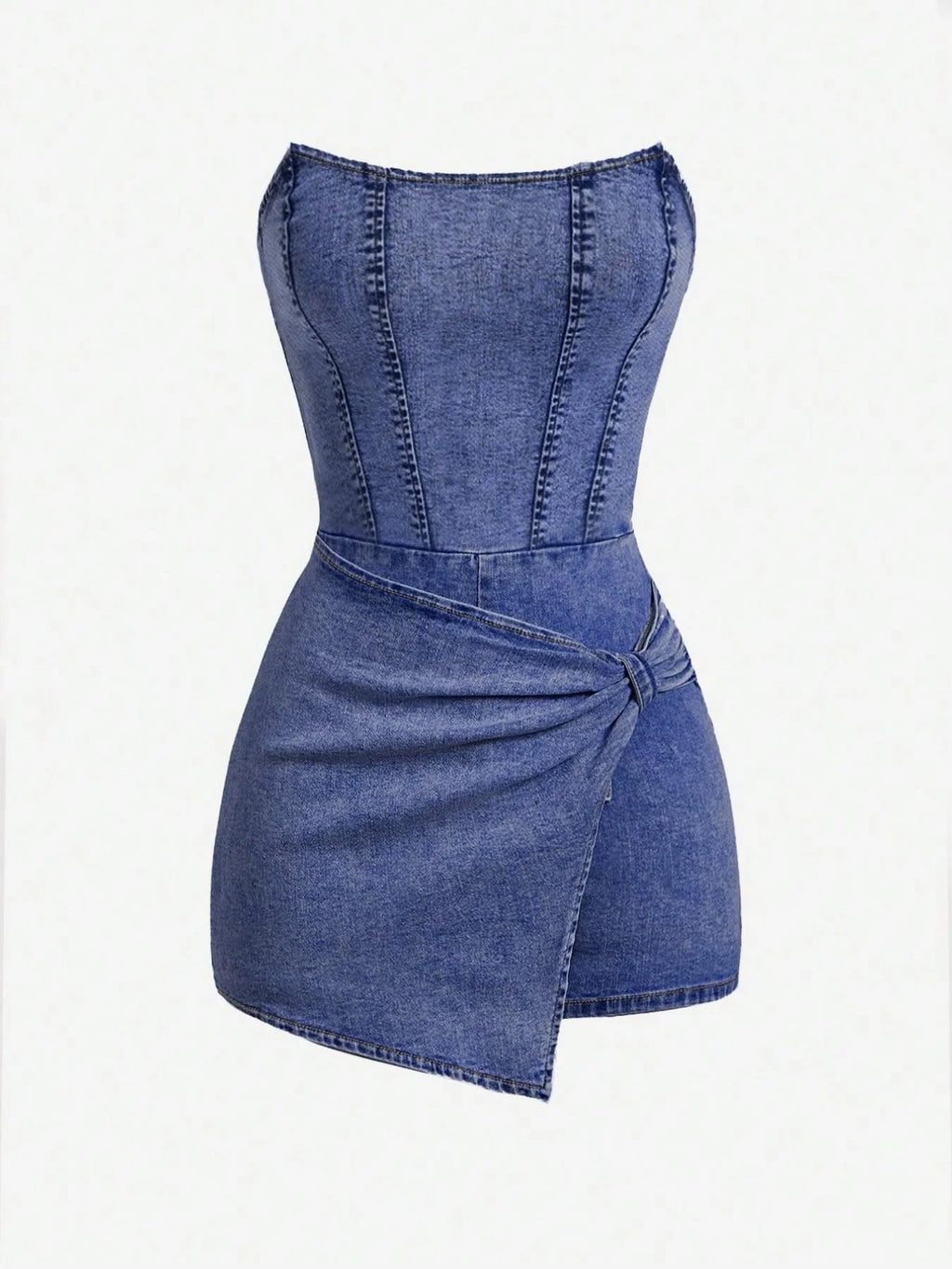 Twisted Front Denim Tube Dress