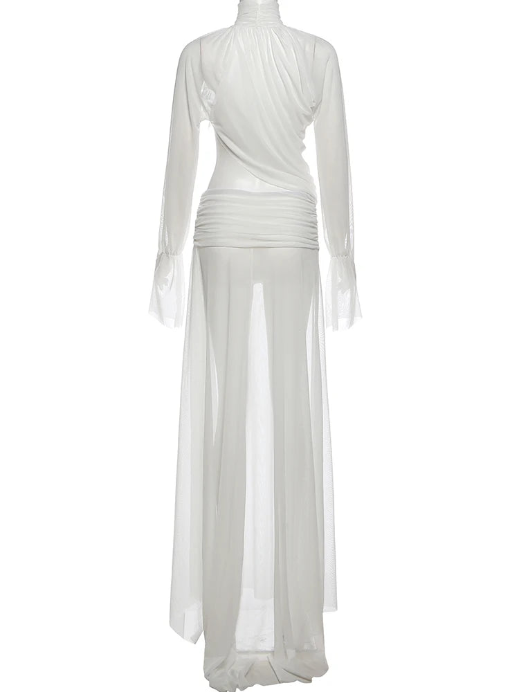 Sheer 2-Piece Turtleneck Crop Top & Skirt Set