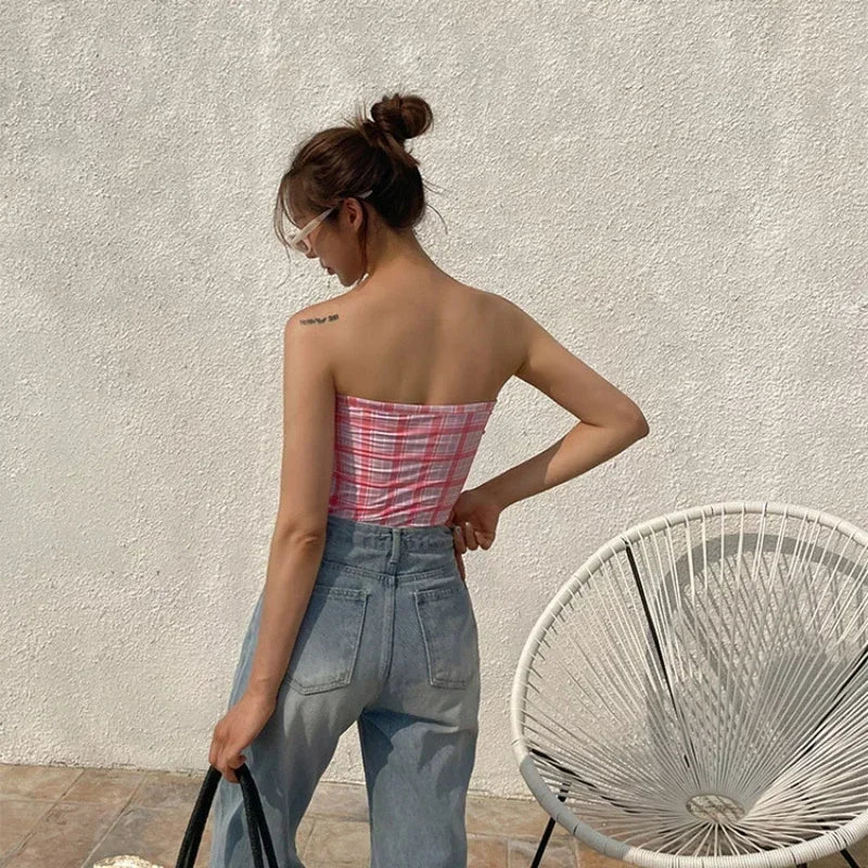 Plaid Push Up Backless One Piece Swimsuit