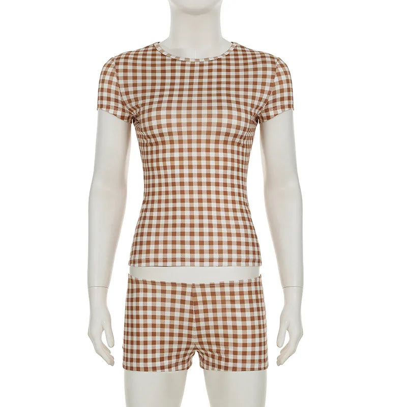 Summer Plaid Short Sleeve Pajama Set
