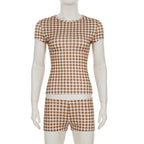 Summer Plaid Short Sleeve Pajama Set