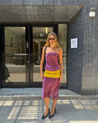 Patchwork Strapless Two Piece Set For Casual Chic Off Shoulder Sleeveless Top And Skirt