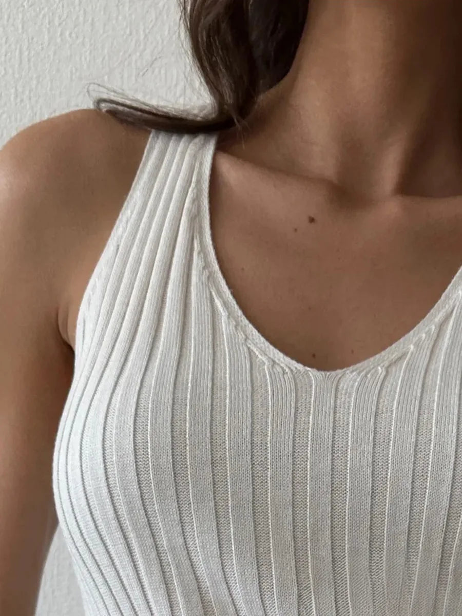 Sleeveless Knitted Dress With Wide Shoulder Straps Inner Long Skirt