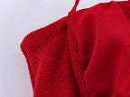 Chic Red Sexy Halter Pleated Blouse