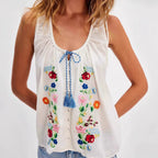 Cotton Floral Embroidered Tank Top Sleeveless Blouse