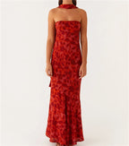 Floral Tube Maxi Dress With Scarf Strapless Backless Mesh Bodycon Sundress