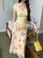 Floral Lace Peplum Midi Skirt