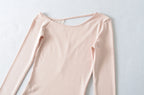 Lace Splice Long Sleeve Vneck Top For Night Out Chic