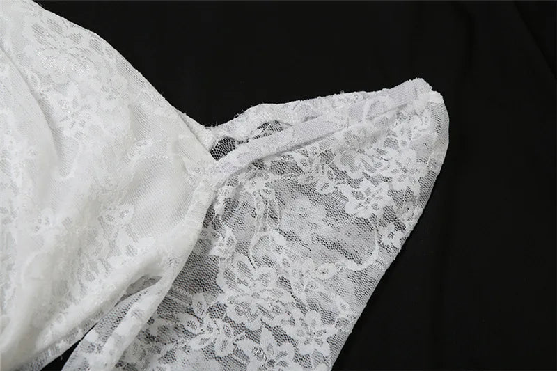Gothic Fairycore Lace A Line Dress With Flare Sleeves And Square Neck