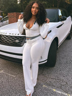 Cozy Two Piece Tracksuit Set With Zip Crop Jacket And Comfortable Sweatpants