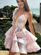Petal 3D Flower Ruffle Camisole Dress With V Neck Backless Evening Look